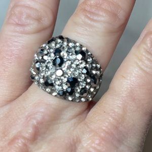 Black and clear cubic statement ring size 8